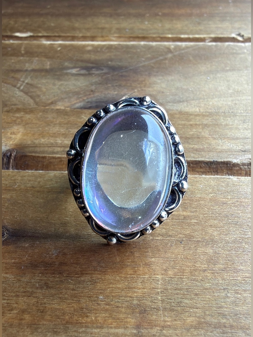Vintage Boho Style Jewelry Aura Quartz Gemstone Ring Size 8.5 Silver 925 Overlay